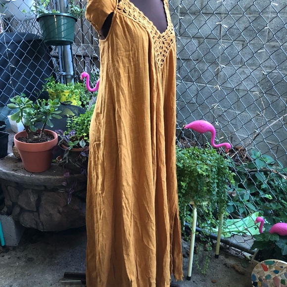 Free People Endless Summer Kini Maxi Dress Crochet Top Halter Tie Gold - Picture 5 of 8